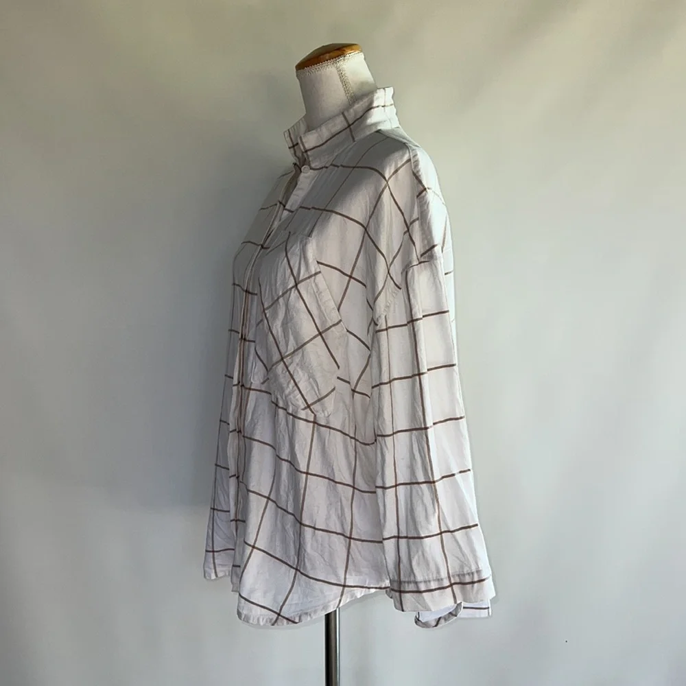 Lunya Brushed Flannel Windowpane Pajama Top - sz M